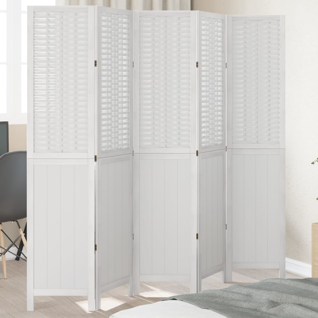 Room Divider 3 Panels White Solid Wood Paulownia