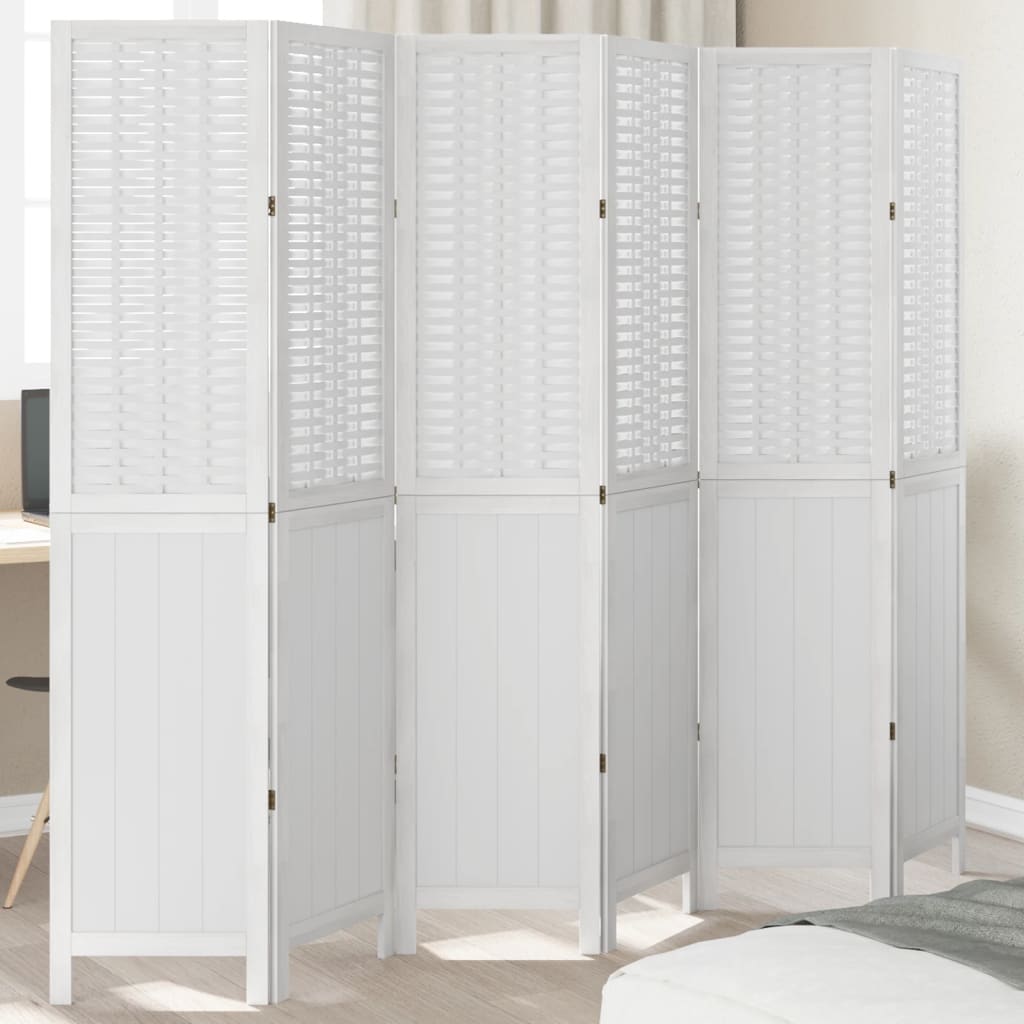Room Divider 3 Panels White Solid Wood Paulownia