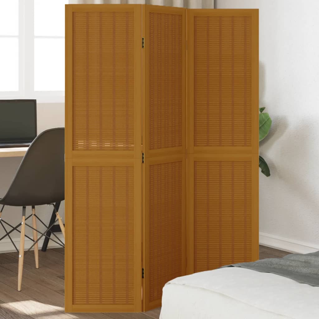 Room Divider 4 Panels Brown Solid Wood Paulownia
