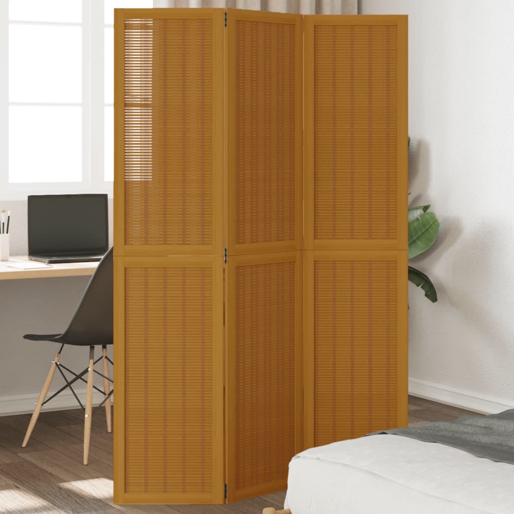 Room Divider 4 Panels Brown Solid Wood Paulownia
