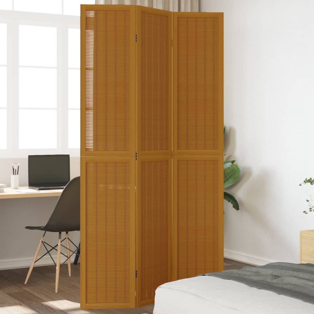 Room Divider 4 Panels Brown Solid Wood Paulownia