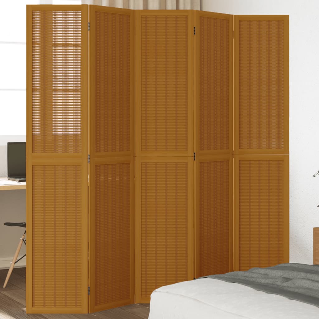 Room Divider 4 Panels Brown Solid Wood Paulownia