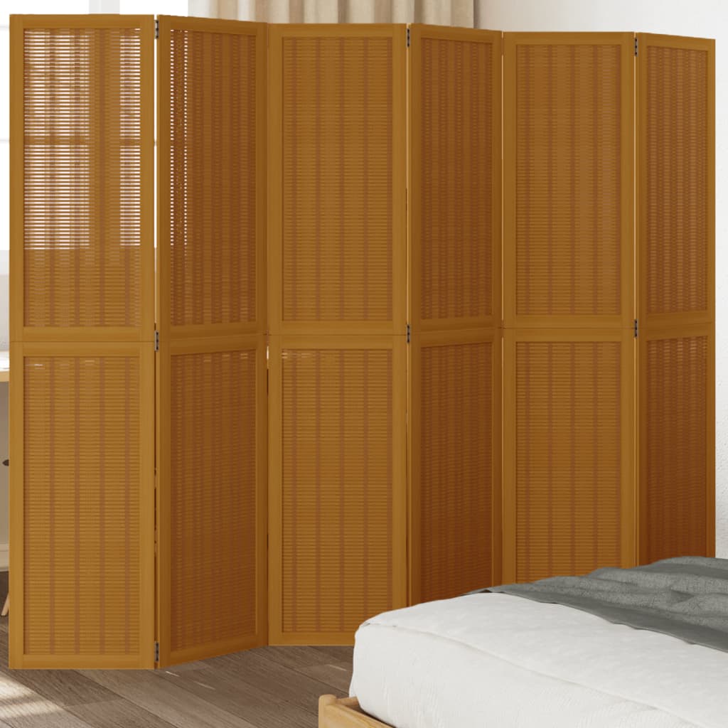 Room Divider 4 Panels Brown Solid Wood Paulownia