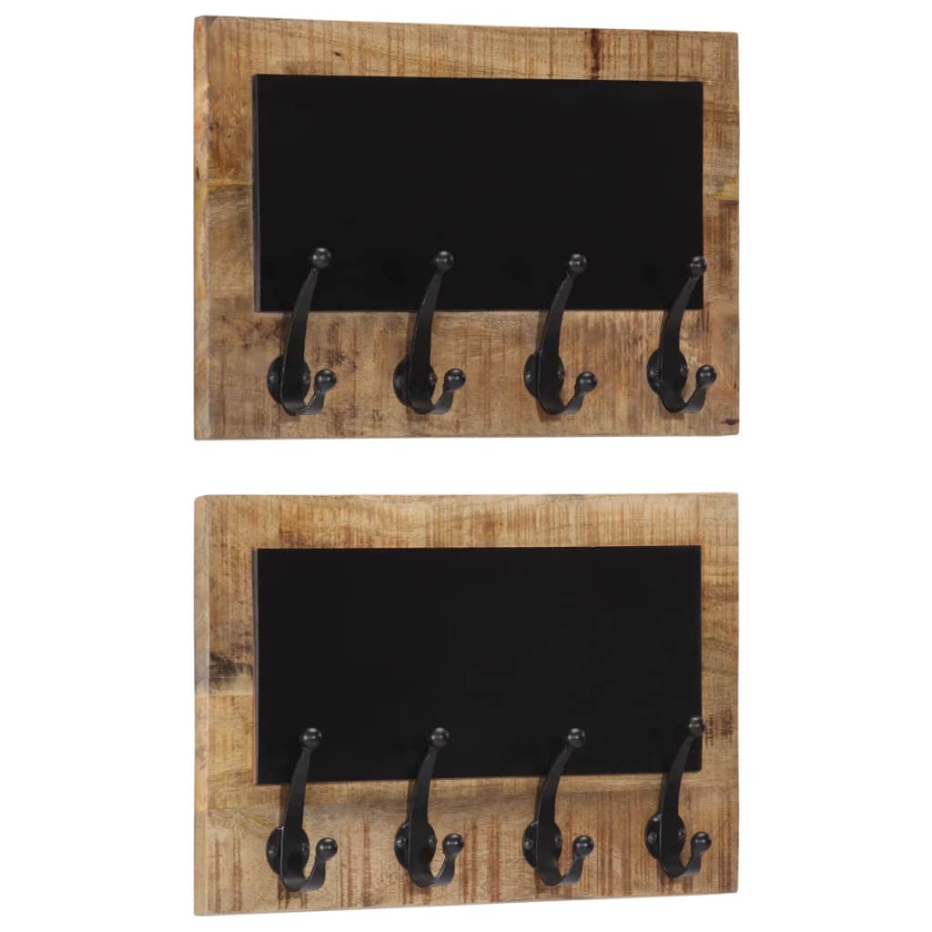 Wall-Mounted Coat Racks With 4 Hooks 2 Pcs Solid Wood Mango