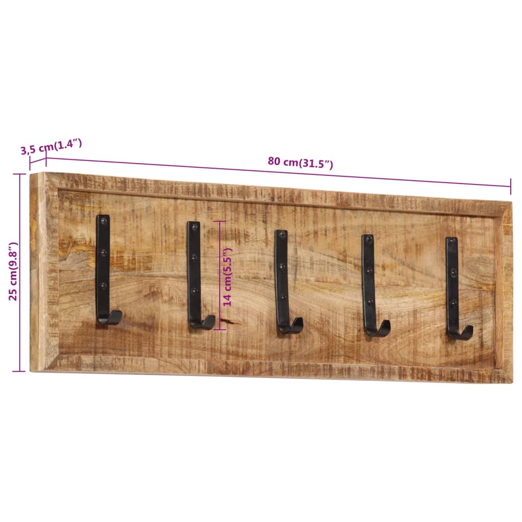 Wall-Mounted Coat Rack With 5 Hooks Solid Wood Mango
