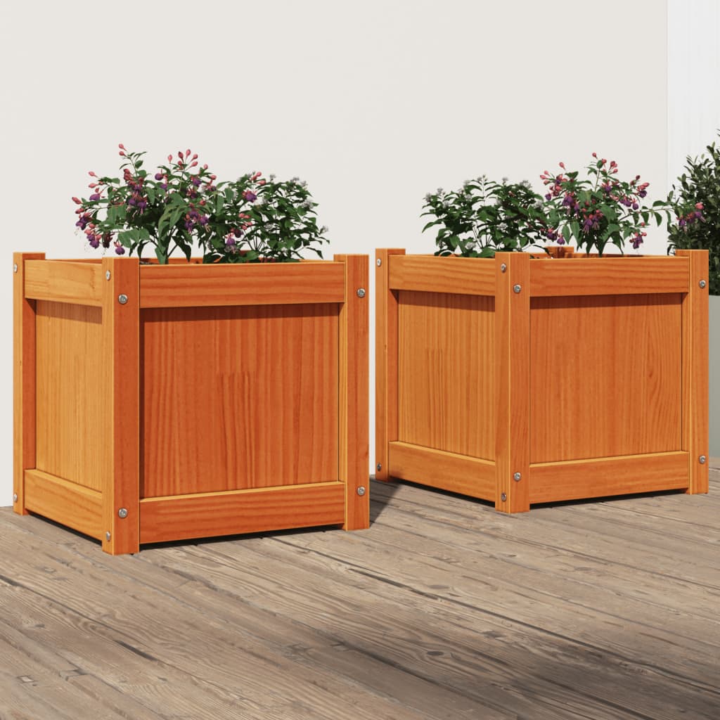 Garden Planters 2 Pcs Solid Wood Pine