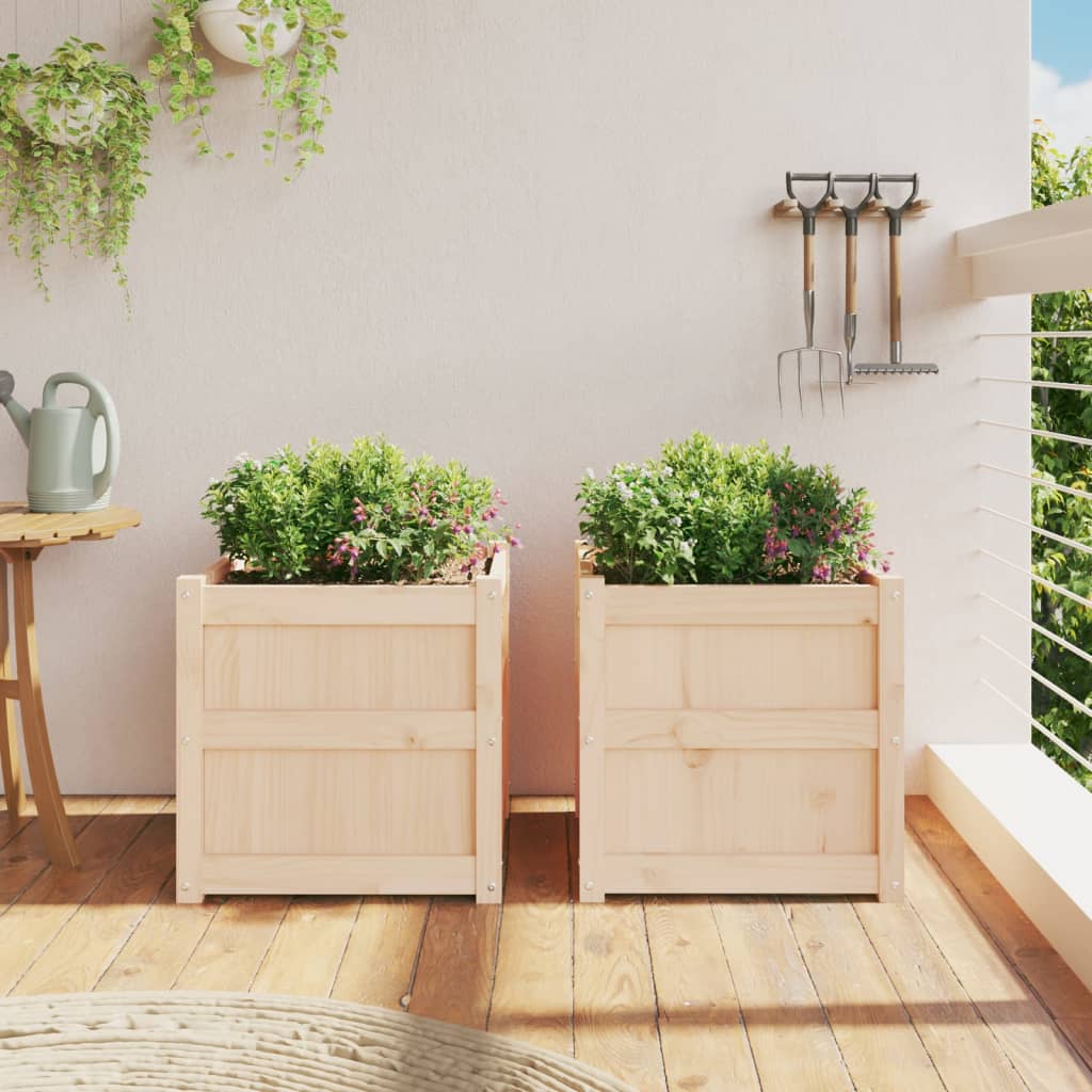 Garden Planters 2 Pcs Solid Wood Pine