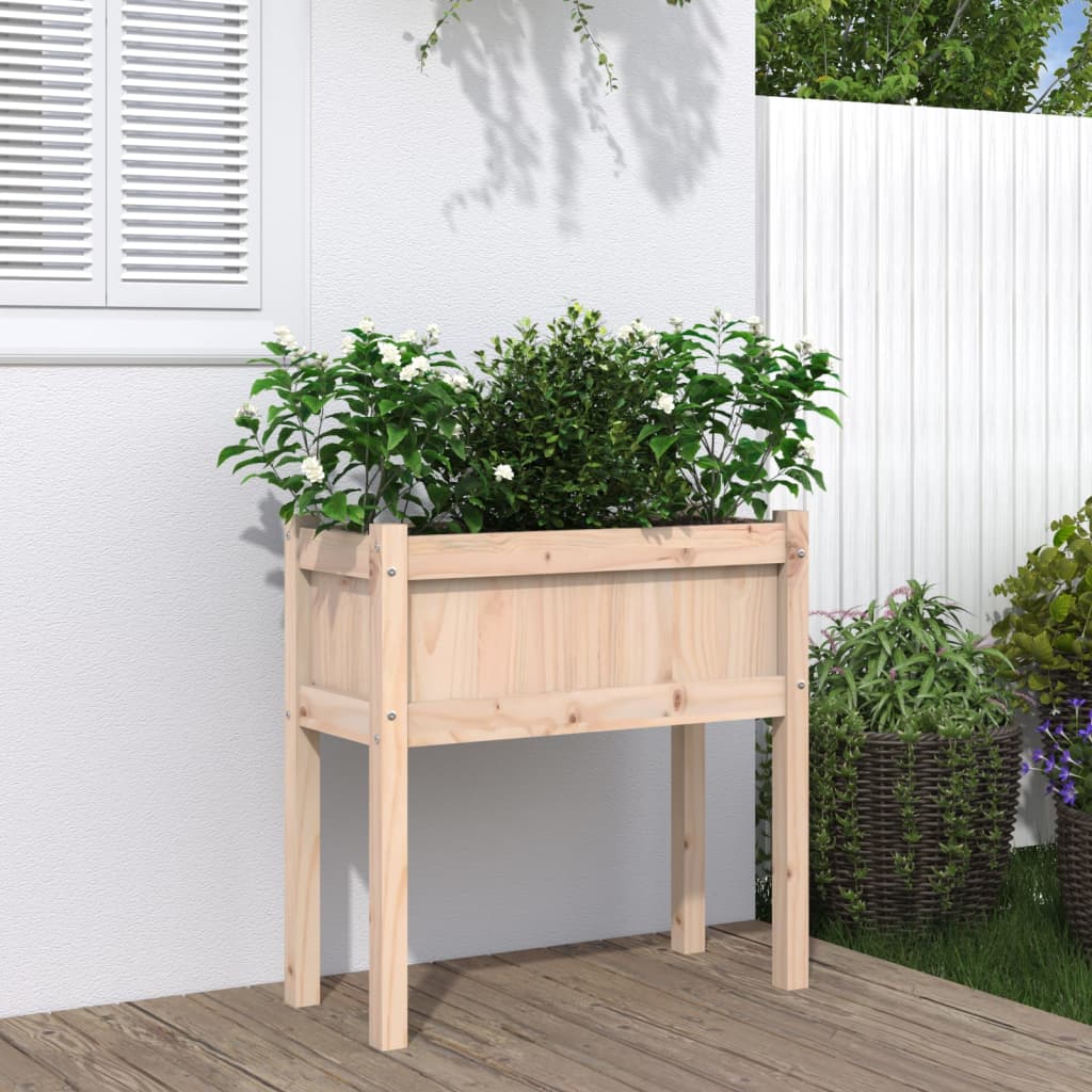 Garden Planters 2 Pcs With Legs White Solid Wood Pine