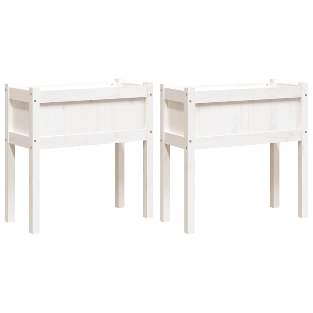 Garden Planters 2 Pcs With Legs White Solid Wood Pine