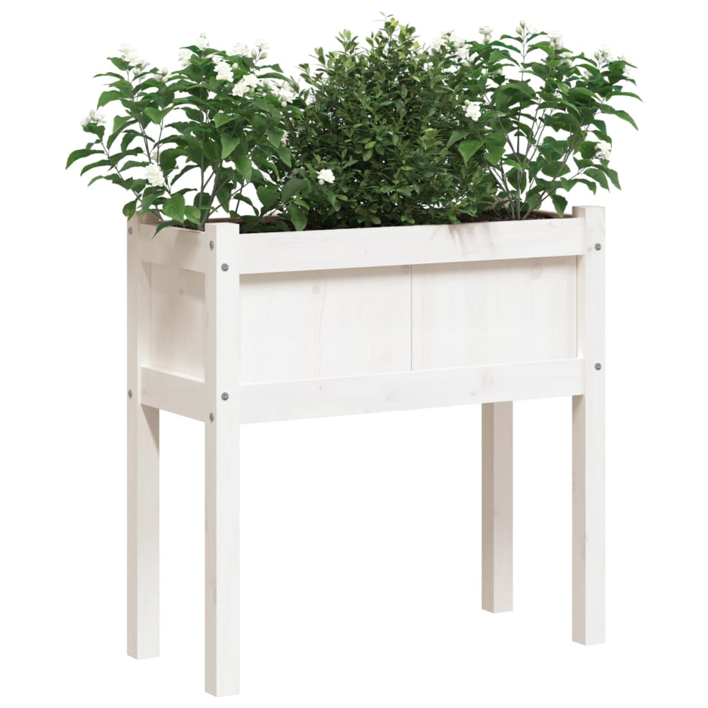 Garden Planters 2 Pcs With Legs White Solid Wood Pine