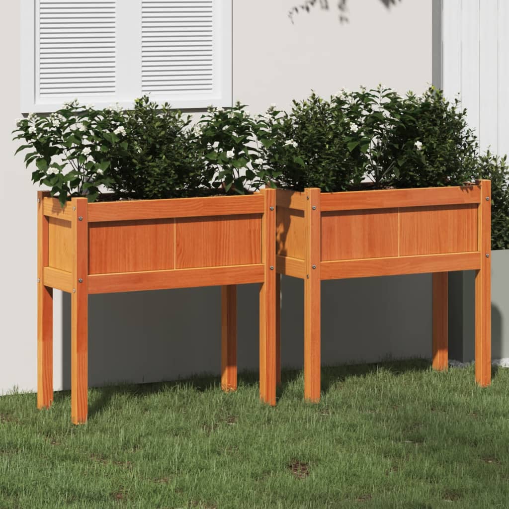 Garden Planters 2 Pcs With Legs White Solid Wood Pine