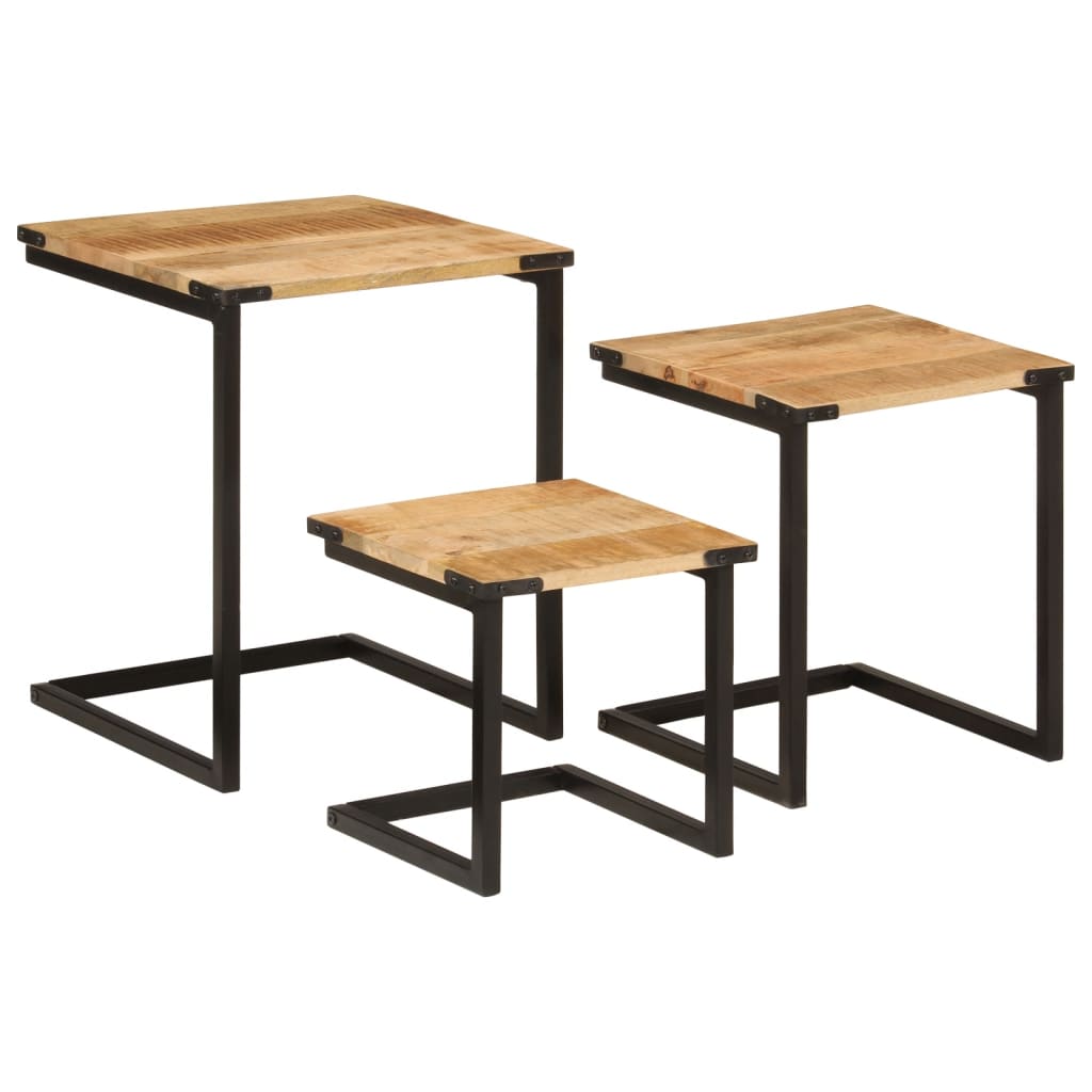 Nesting Coffee Tables 3 Pcs Solid Wood Mango And Iron