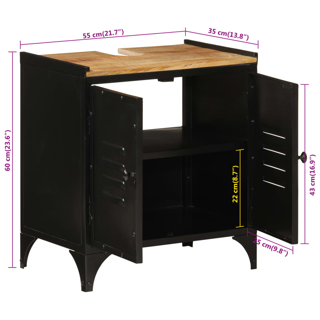 Bathroom Sink Cabinet 55X35X60 Cm Iron And Solid Wood Mango