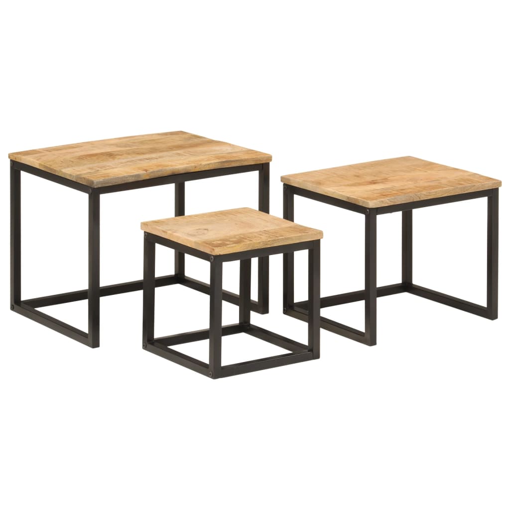 Nesting Coffee Tables 3 Pcs Solid Wood Mango And Iron