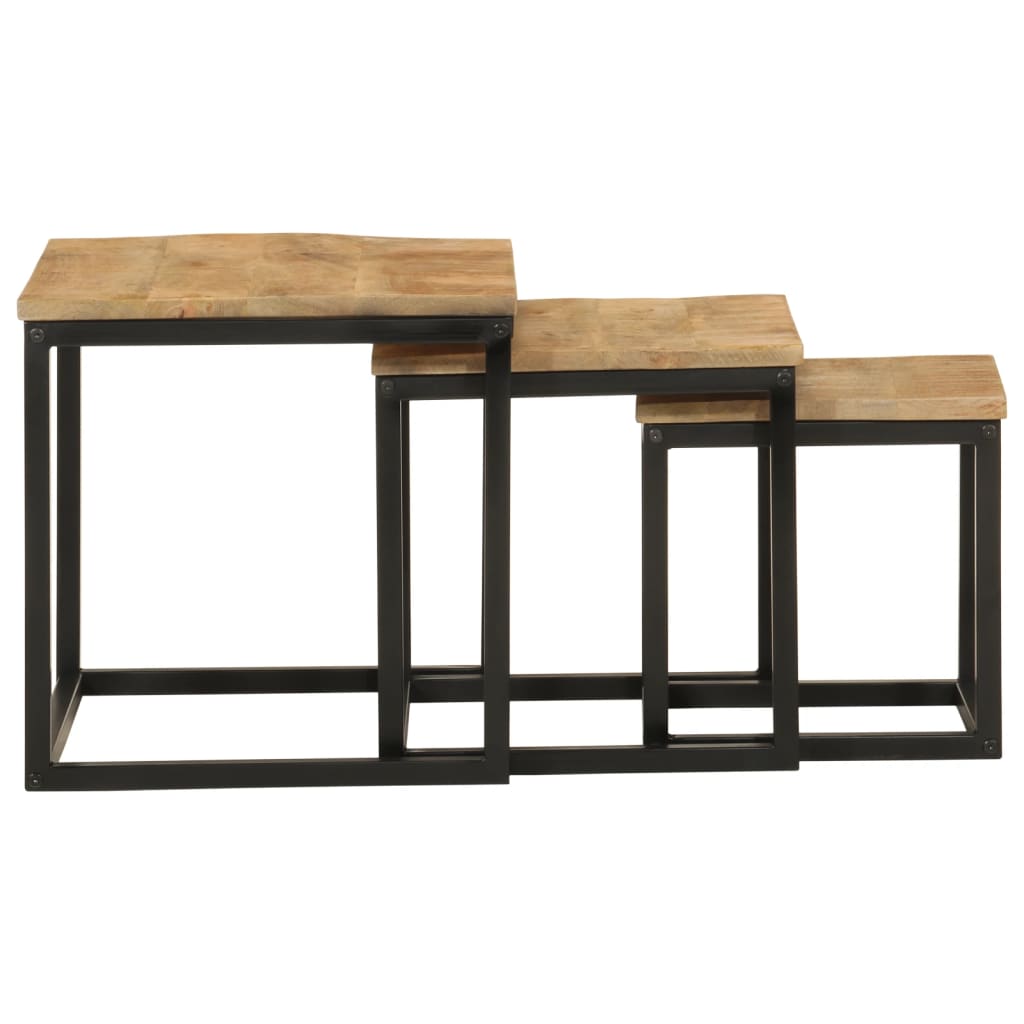 Nesting Coffee Tables 3 Pcs Solid Wood Mango And Iron