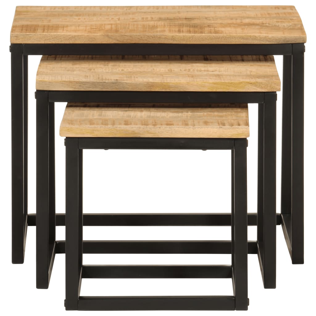 Nesting Coffee Tables 3 Pcs Solid Wood Mango And Iron