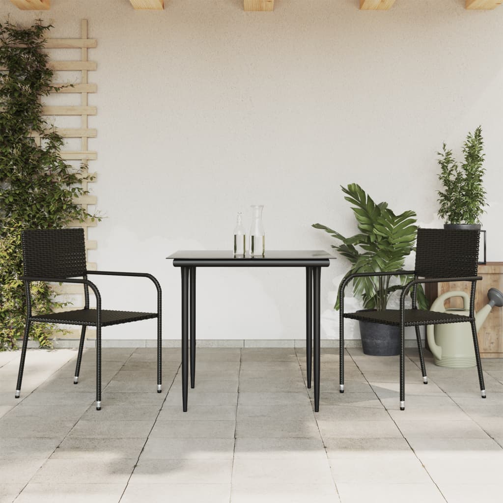 5 Piece Garden Dining Set Black Poly Rattan And Steel