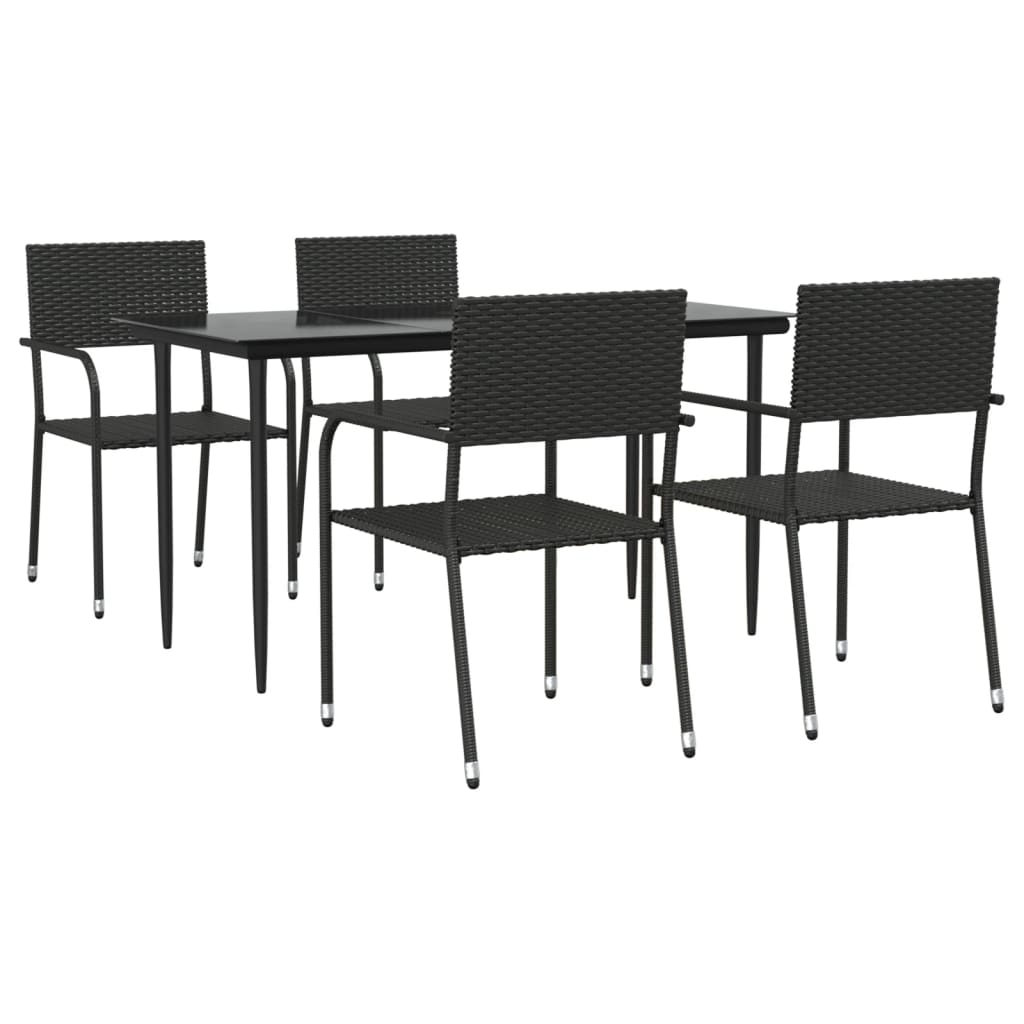 5 Piece Garden Dining Set Black Poly Rattan And Steel
