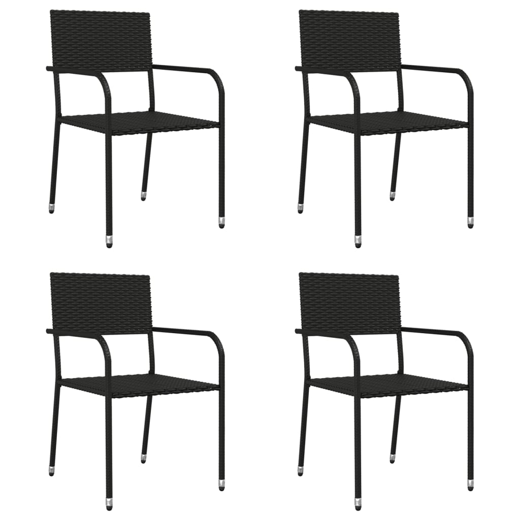 5 Piece Garden Dining Set Black Poly Rattan And Steel