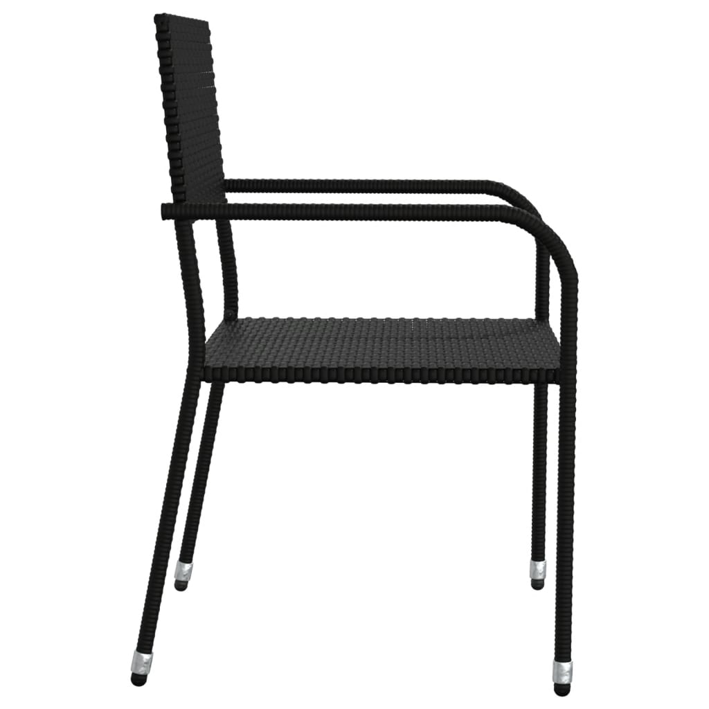 5 Piece Garden Dining Set Black Poly Rattan And Steel