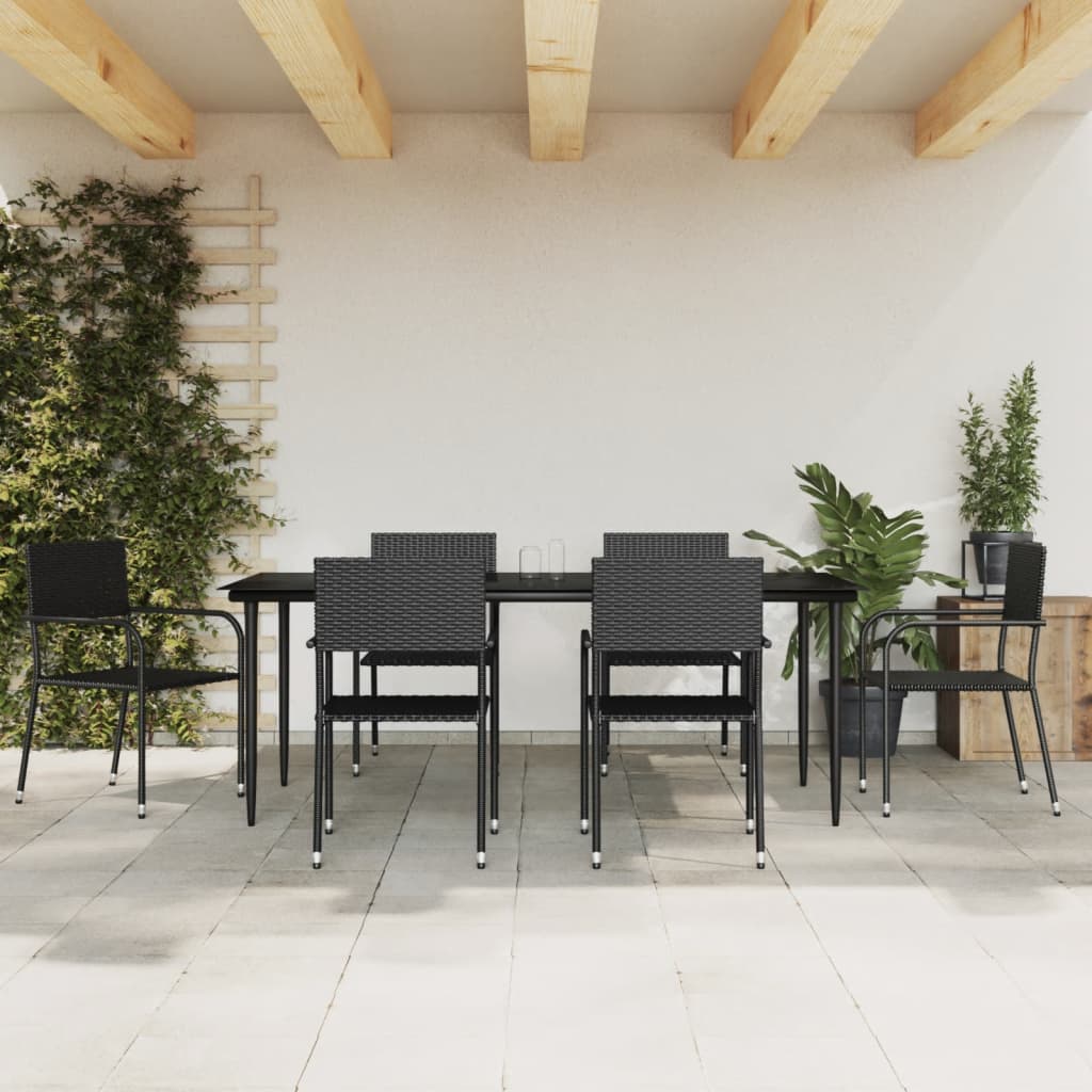 5 Piece Garden Dining Set Black Poly Rattan And Steel