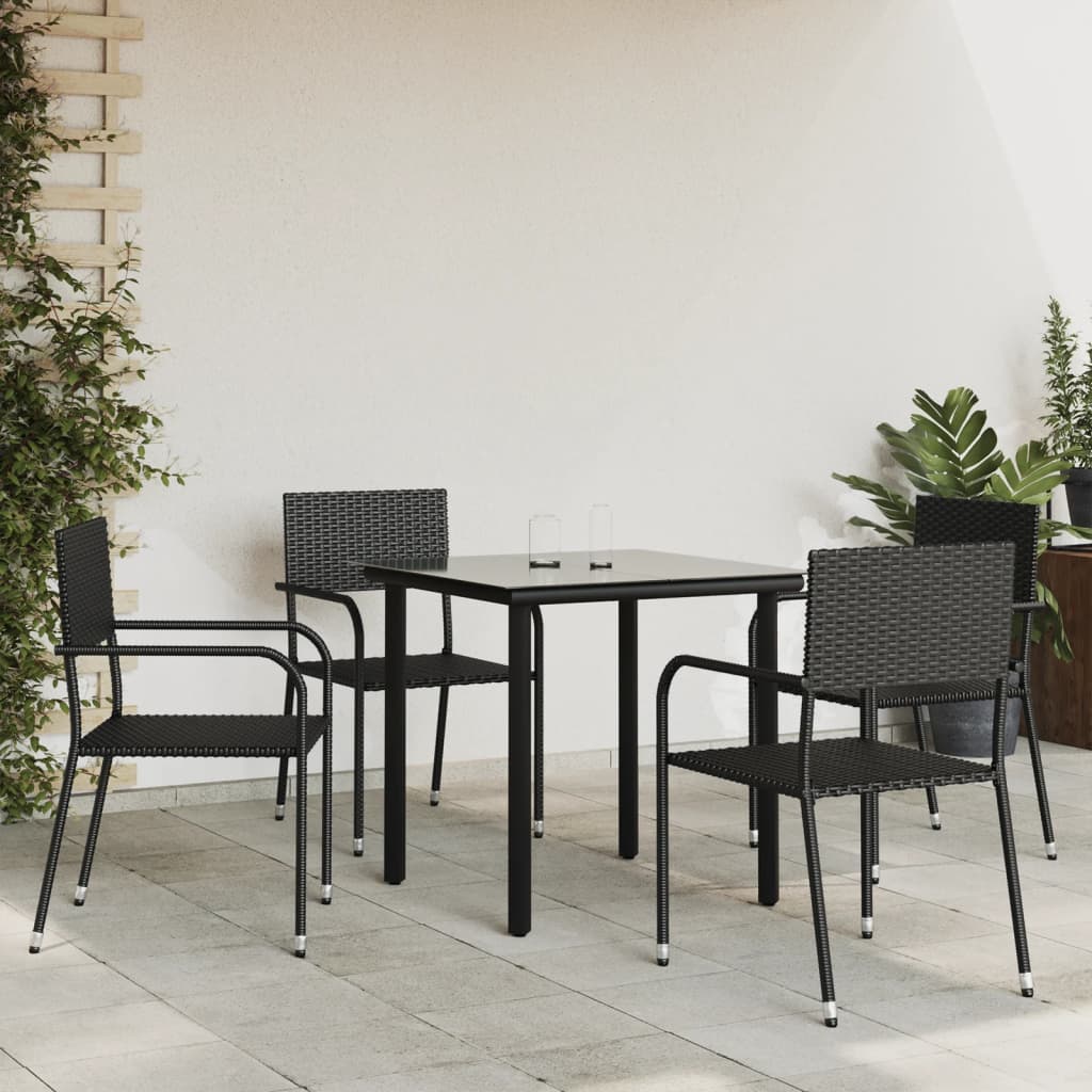 3 Piece Garden Dining Set Black Poly Rattan And Steel