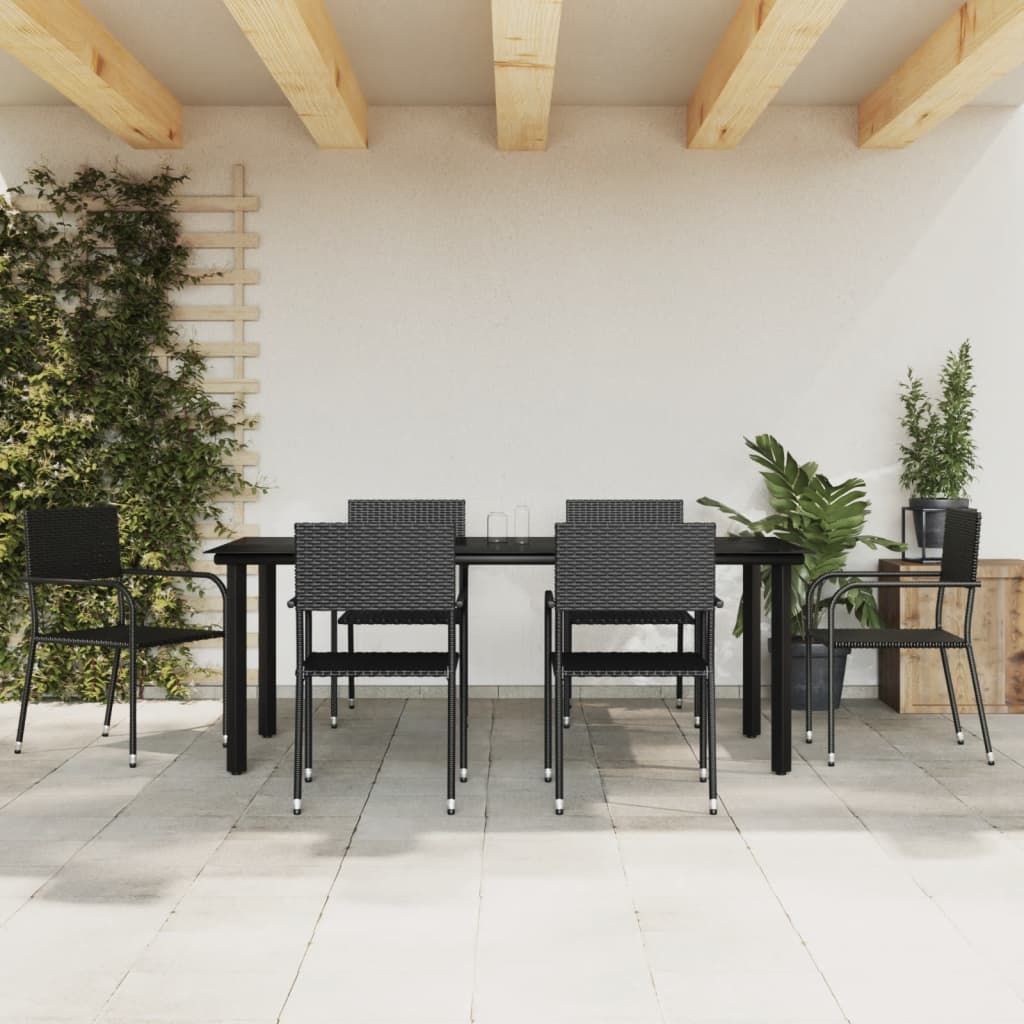 3 Piece Garden Dining Set Black Poly Rattan And Steel