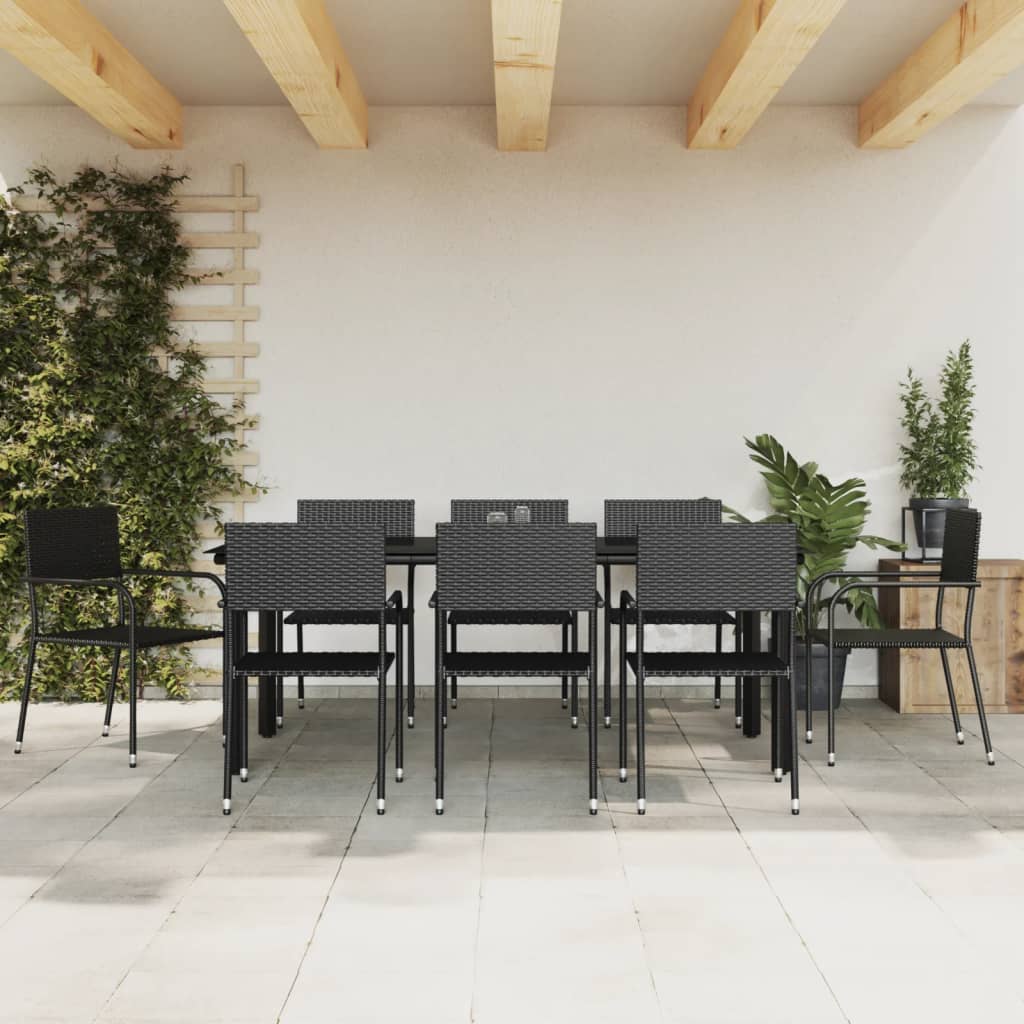 3 Piece Garden Dining Set Black Poly Rattan And Steel