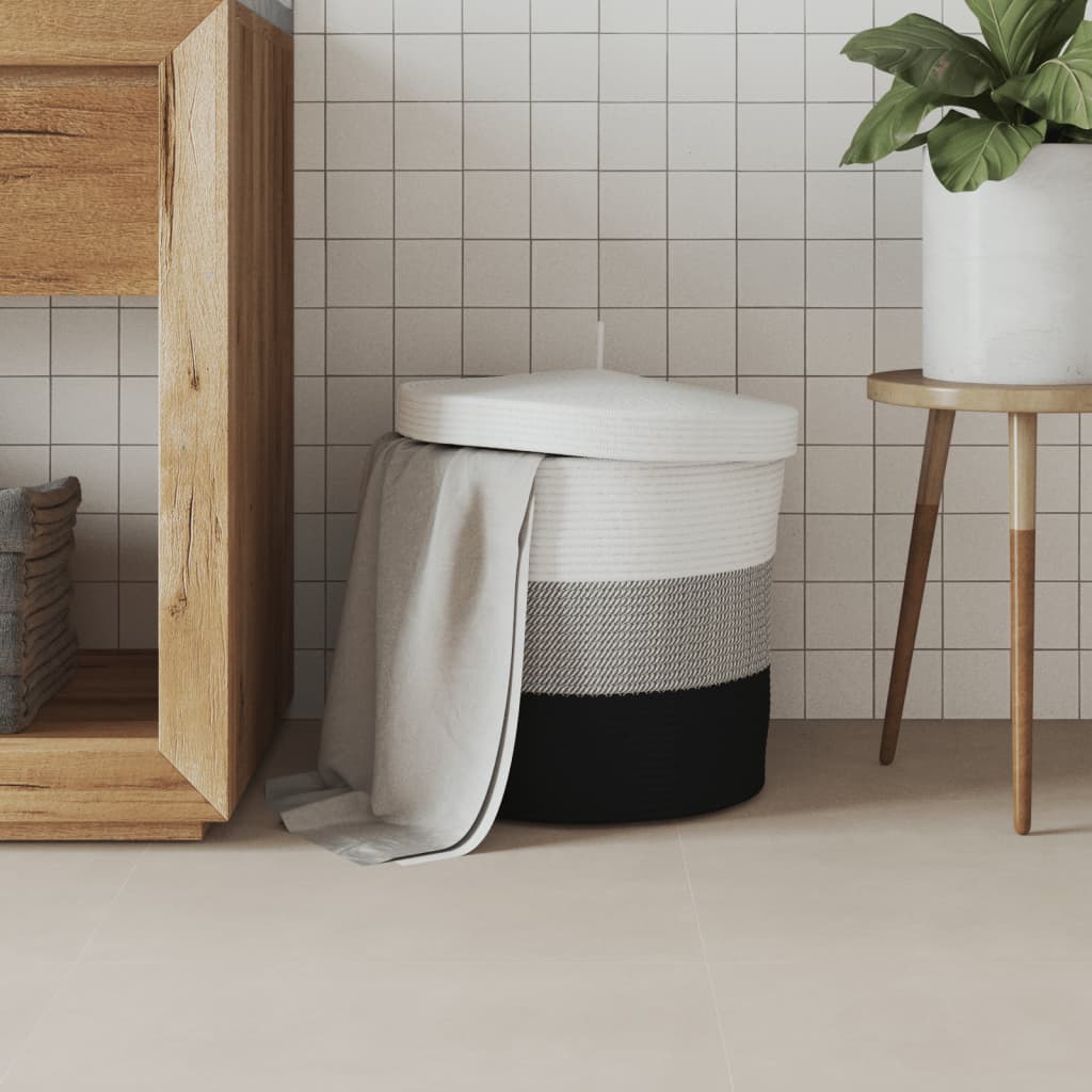 Storage Basket With Lid White And Ø40X35 Cm Cotton