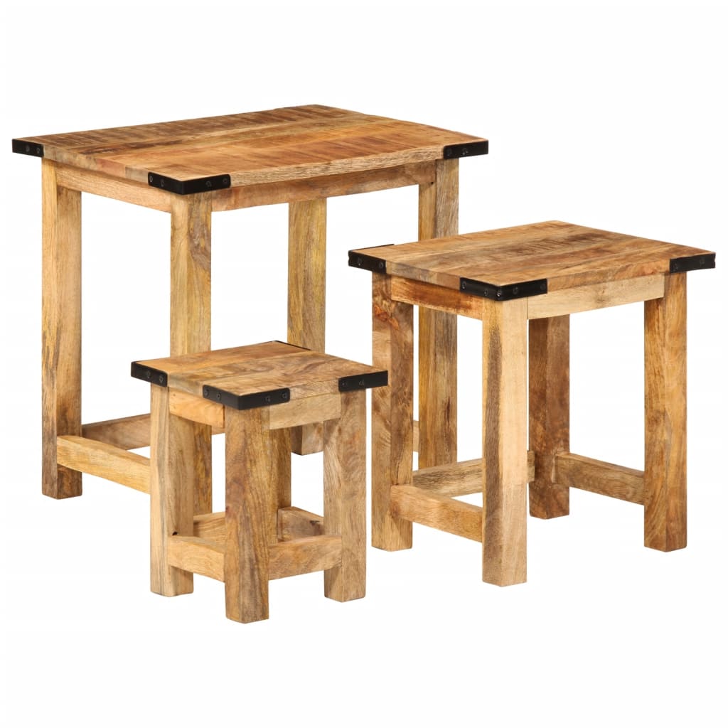 Nesting Side Tables 3 Pcs Solid Rough Wood Mango