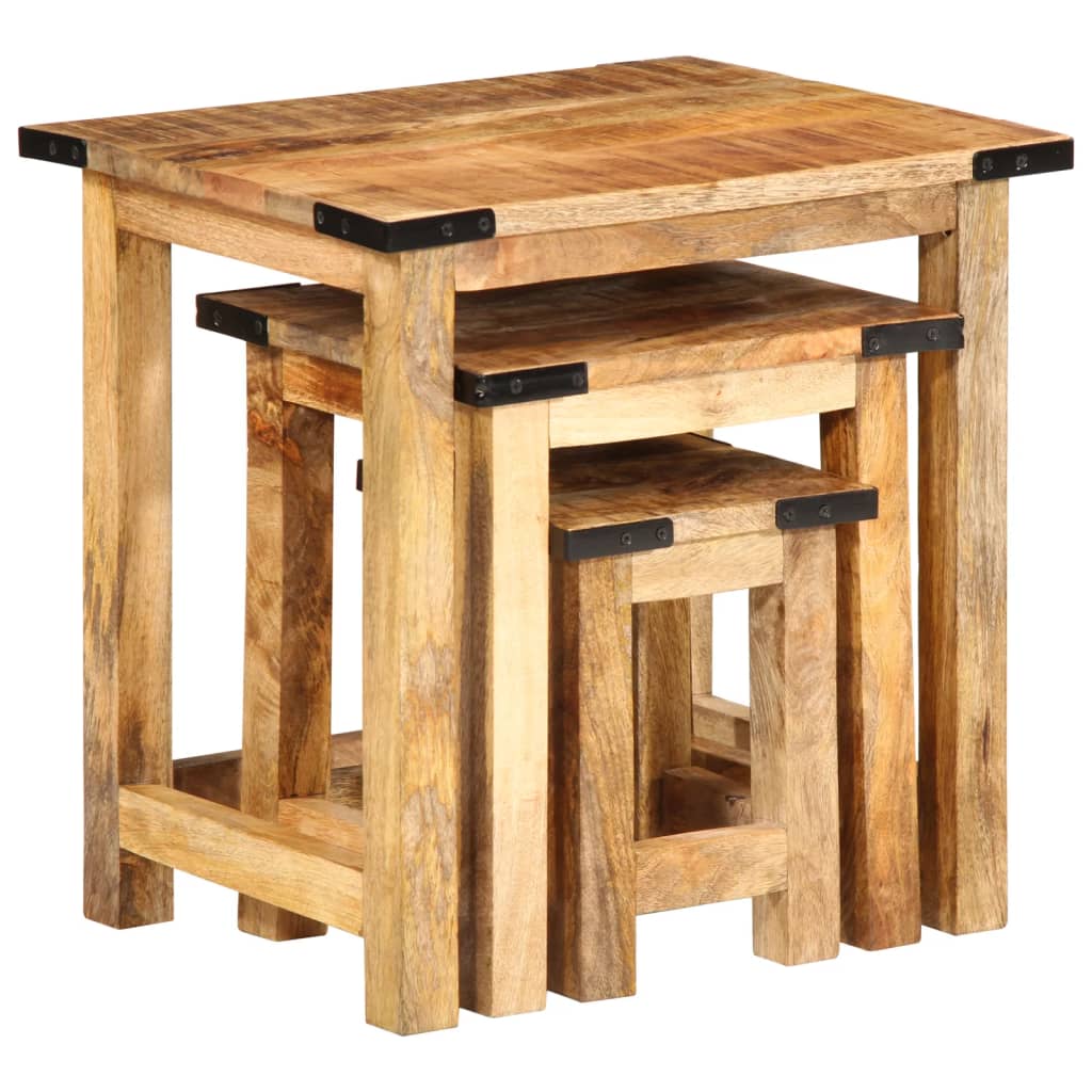 Nesting Side Tables 3 Pcs Solid Rough Wood Mango