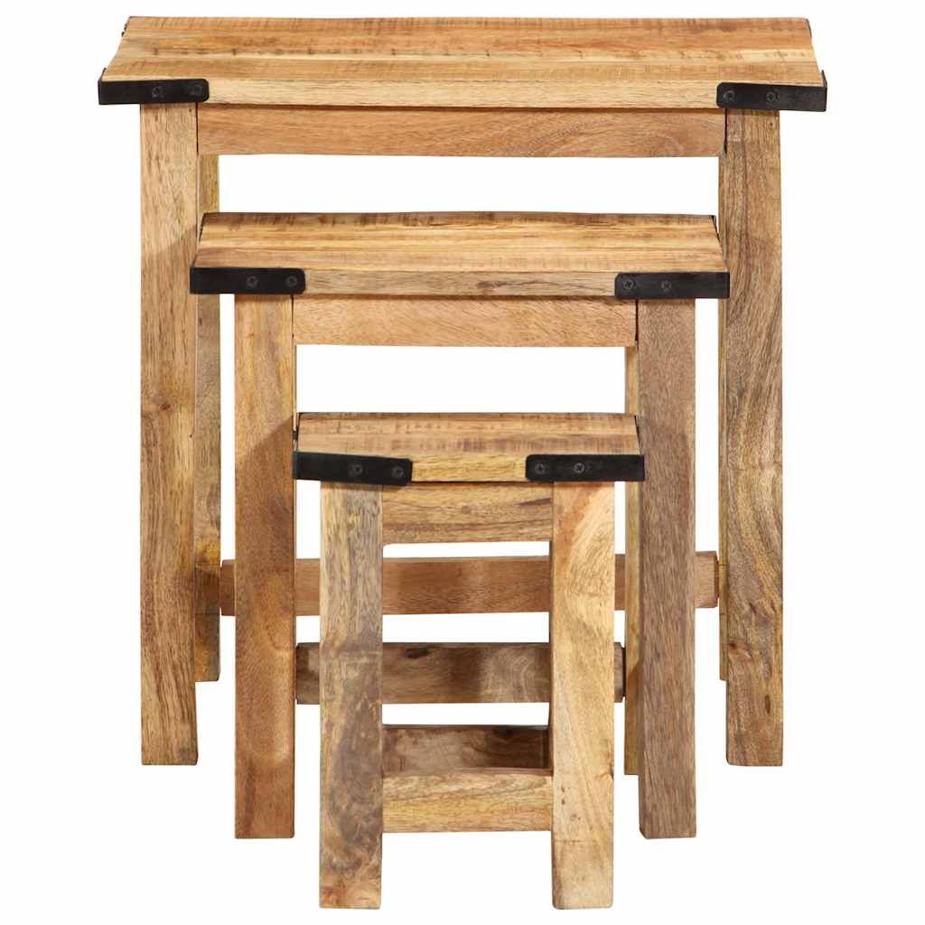 Nesting Side Tables 3 Pcs Solid Rough Wood Mango