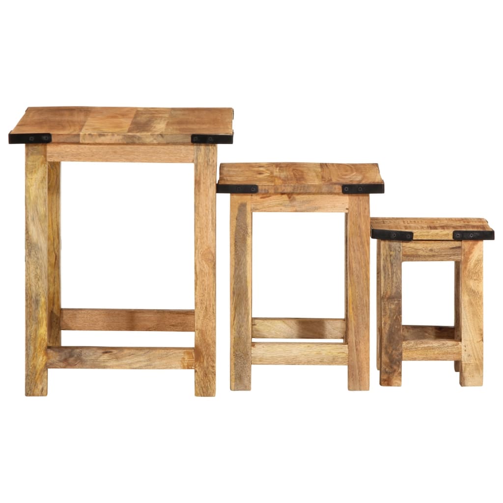 Nesting Side Tables 3 Pcs Solid Rough Wood Mango