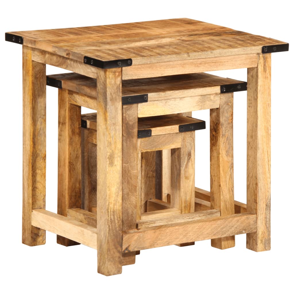 Nesting Side Tables 3 Pcs Solid Rough Wood Mango