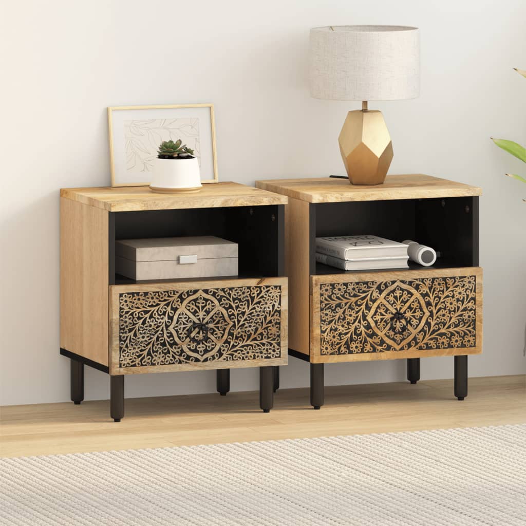 Bedside Cabinets 2 Pcs 40X33X46 Cm Solid Wood Mango