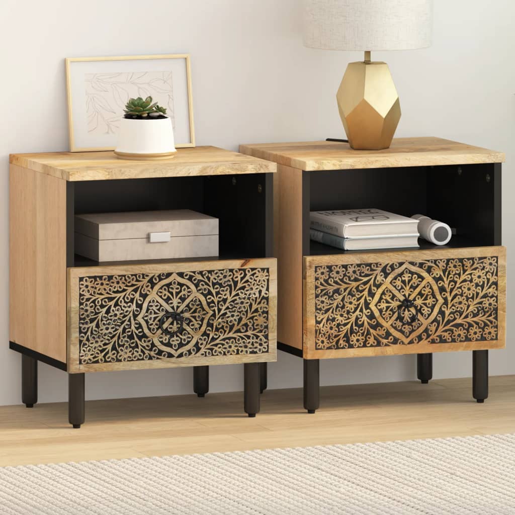 Bedside Cabinets 2 Pcs 40X33X46 Cm Solid Wood Mango