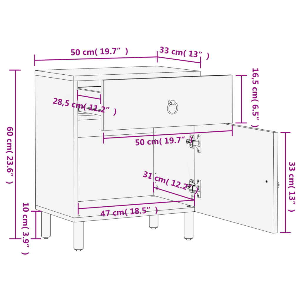 Bedside Cabinet 50X33X60 Cm Solid Wood Mango