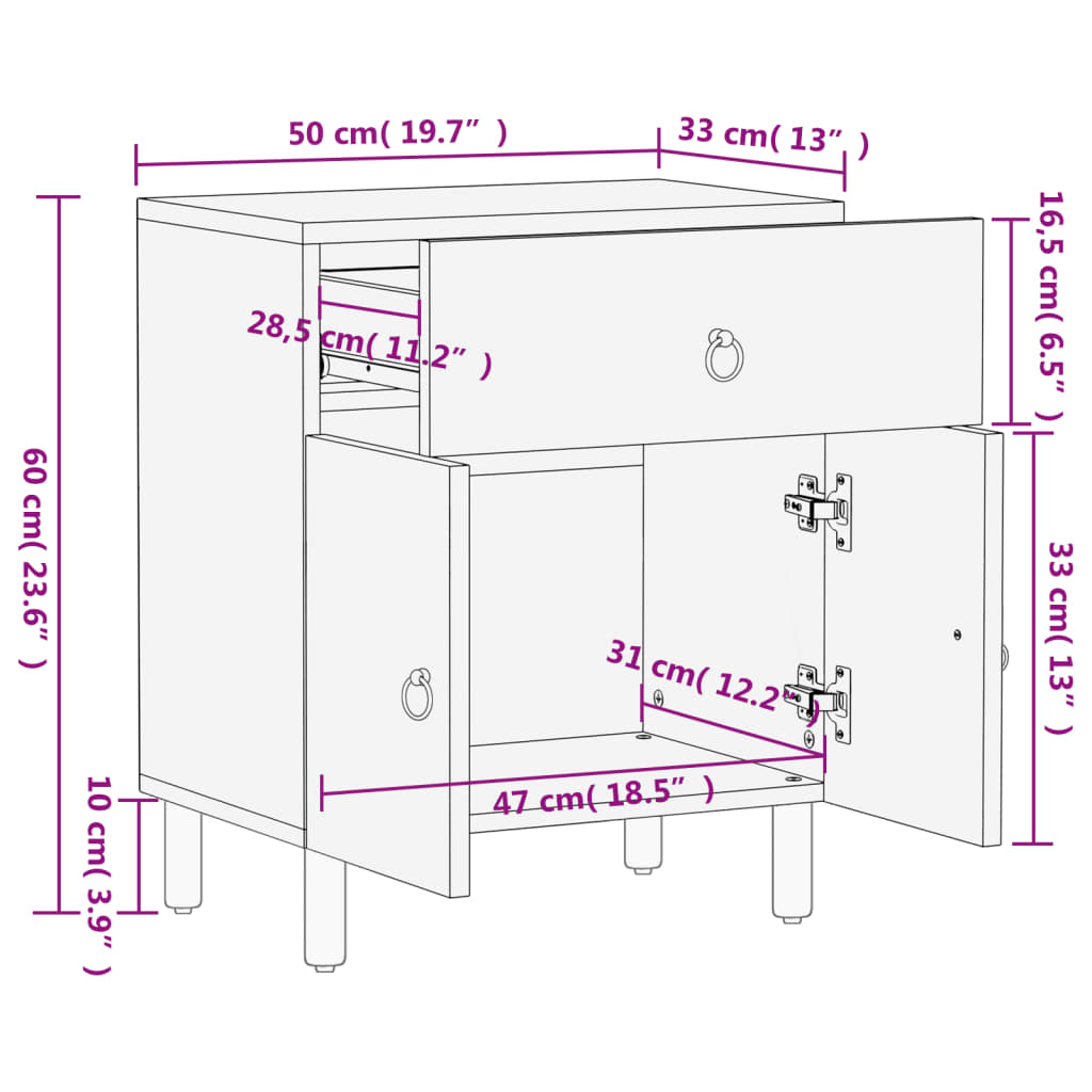 Bedside Cabinet 50X33X60 Cm Solid Wood Mango
