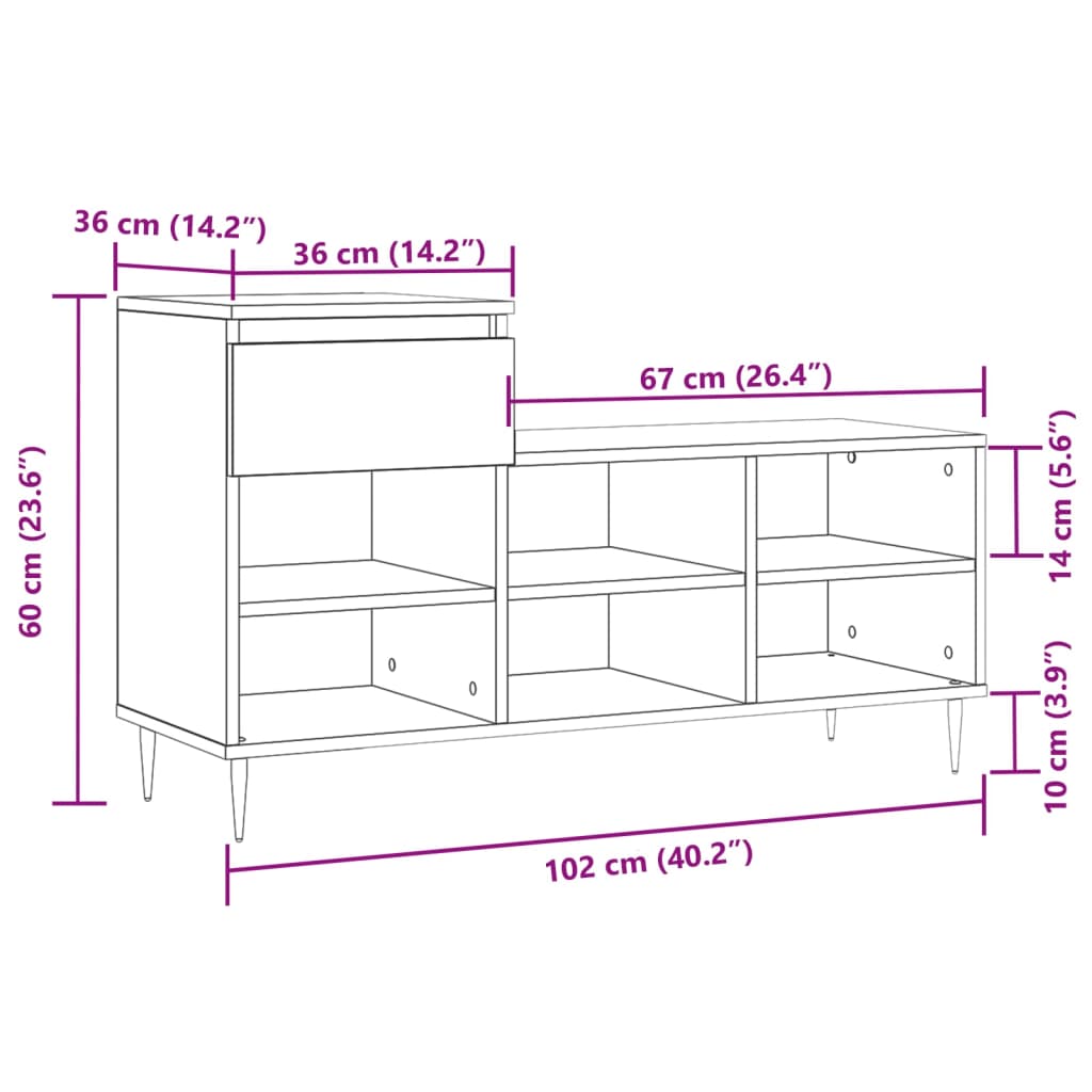Shoe Cabinet 102X36X60 Cm Engineered Wood