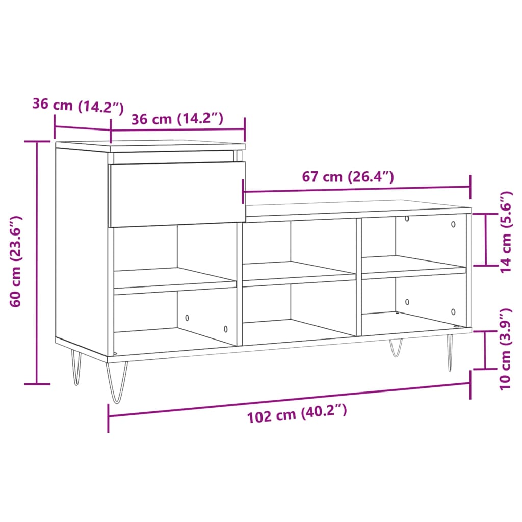 Shoe Cabinet 102X36X60 Cm Engineered Wood