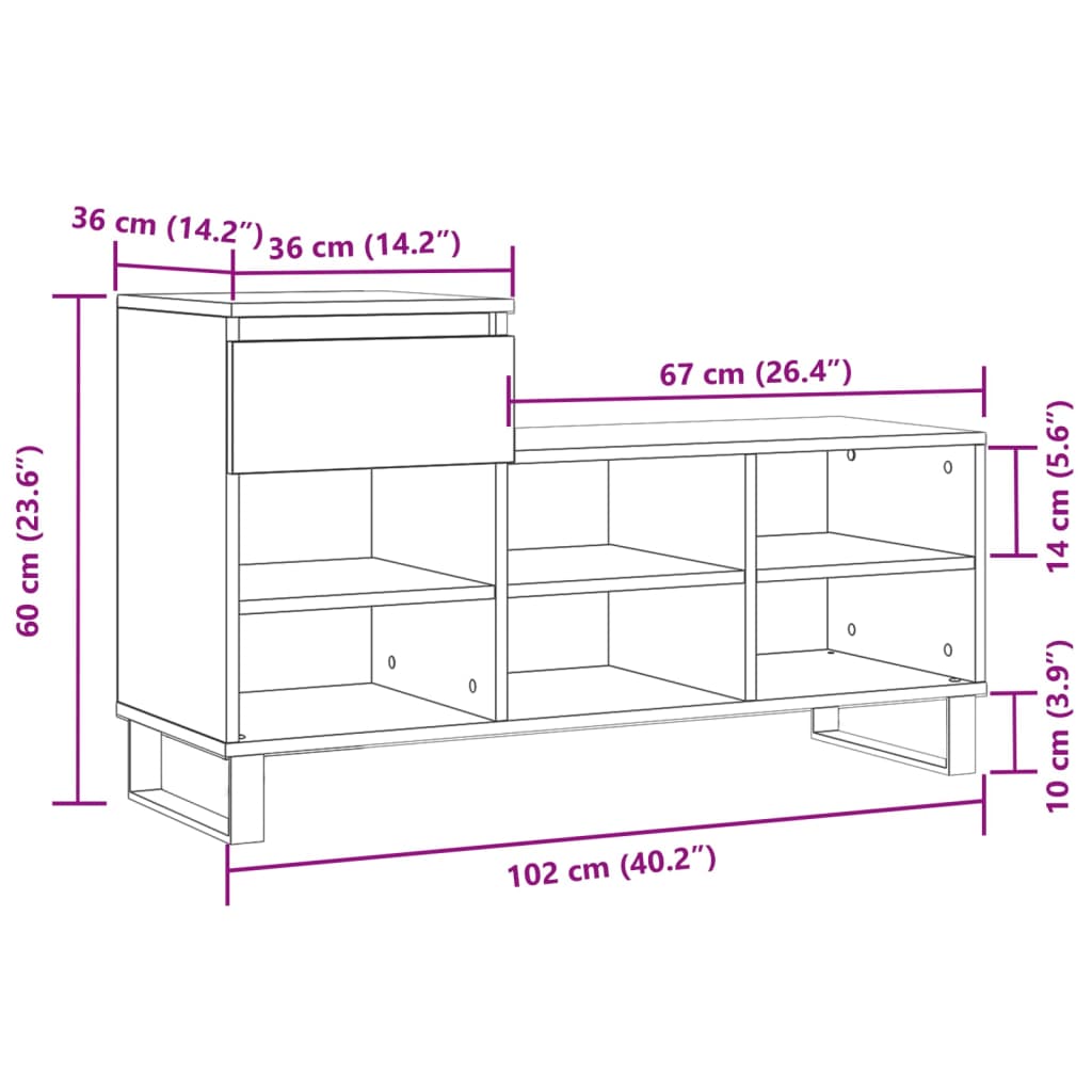 Shoe Cabinet 102X36X60 Cm Engineered Wood