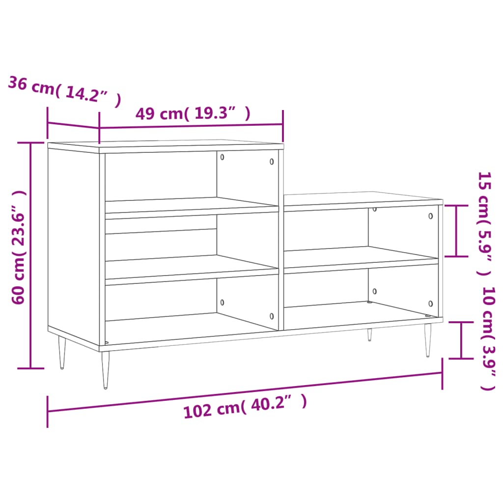 Shoe Cabinet 102X36X60 Cm Engineered Wood