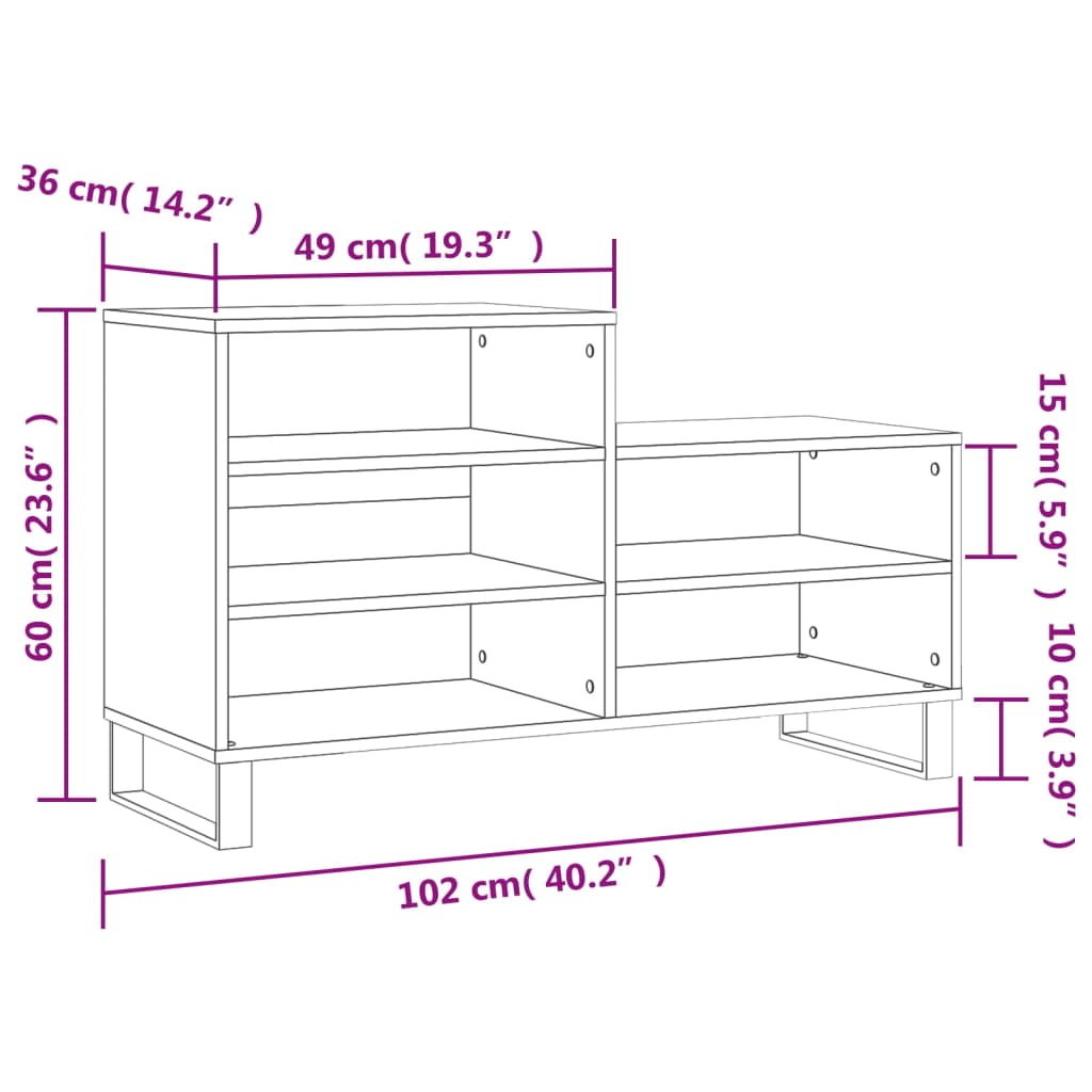 Shoe Cabinet 102X36X60 Cm Engineered Wood