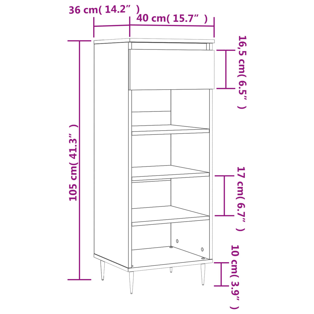 Shoe Cabinet 40X36X105 Cm Engineered Wood