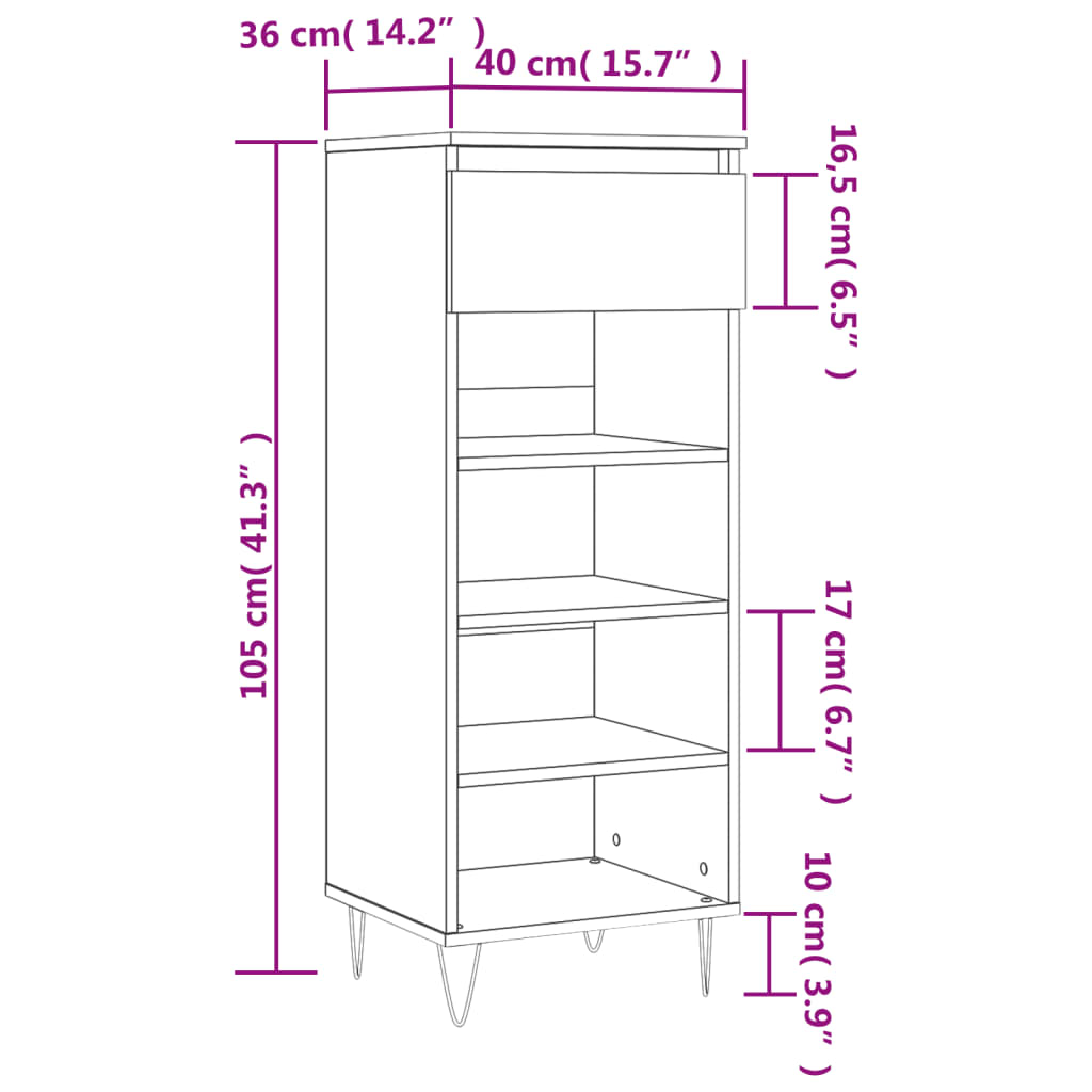 Shoe Cabinet 40X36X105 Cm Engineered Wood