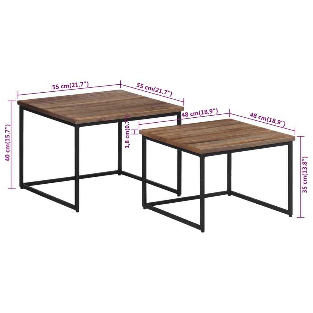 Nesting Coffee Tables 2 Pcs Solid Wood Teak