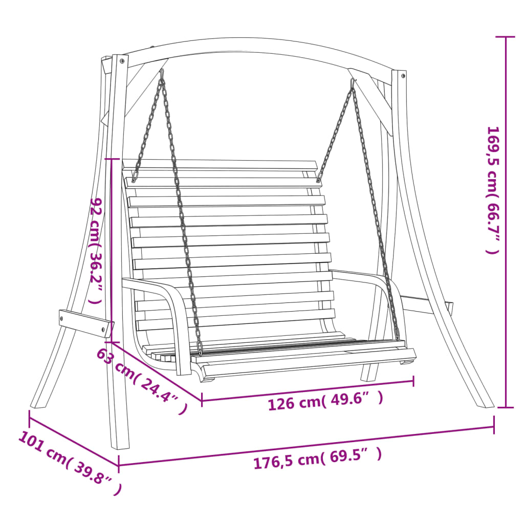 Swing Bench Solid Wood Spruce With Teak Finish