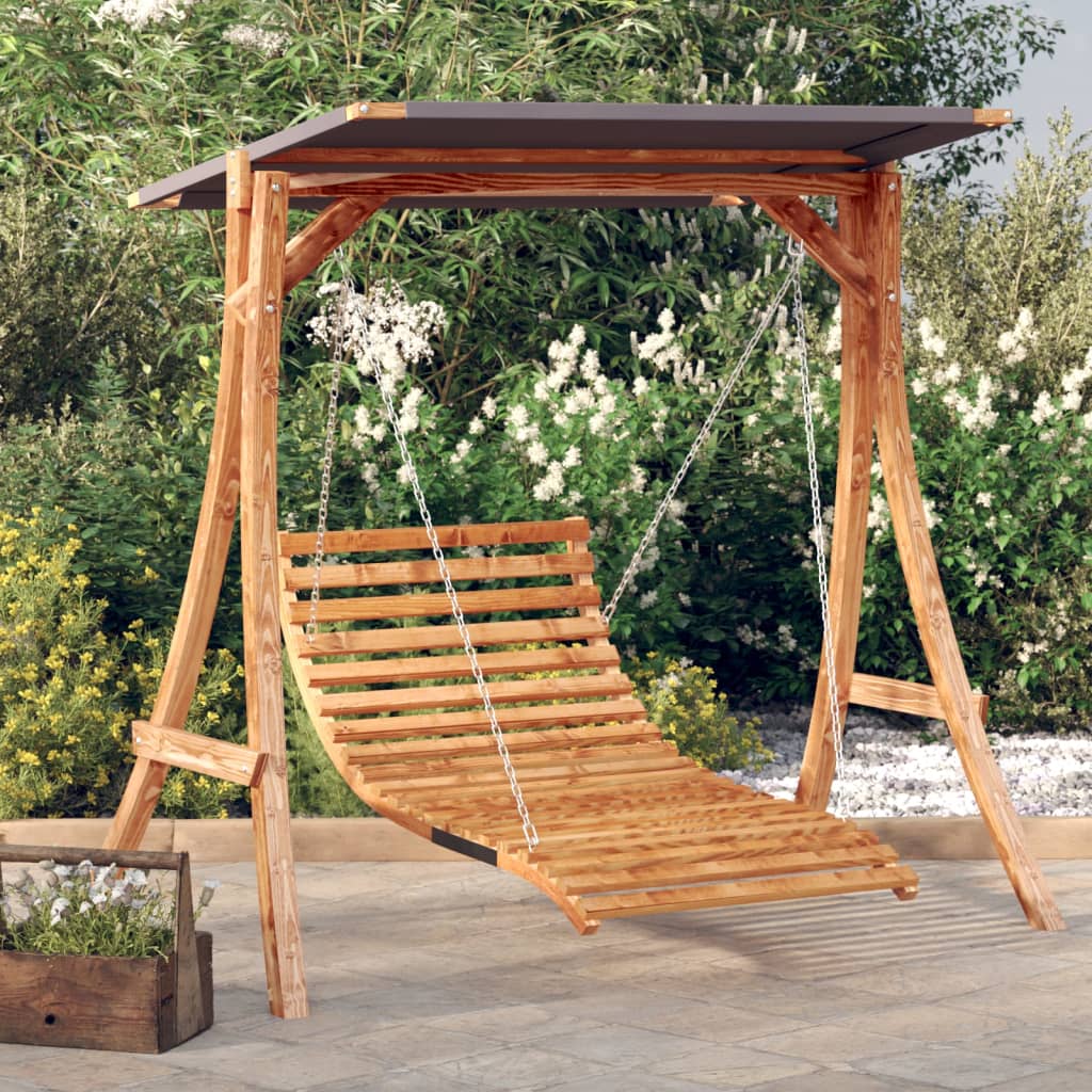 Swing Bed With Canopy Solid Wood Spruce With Teak Finish