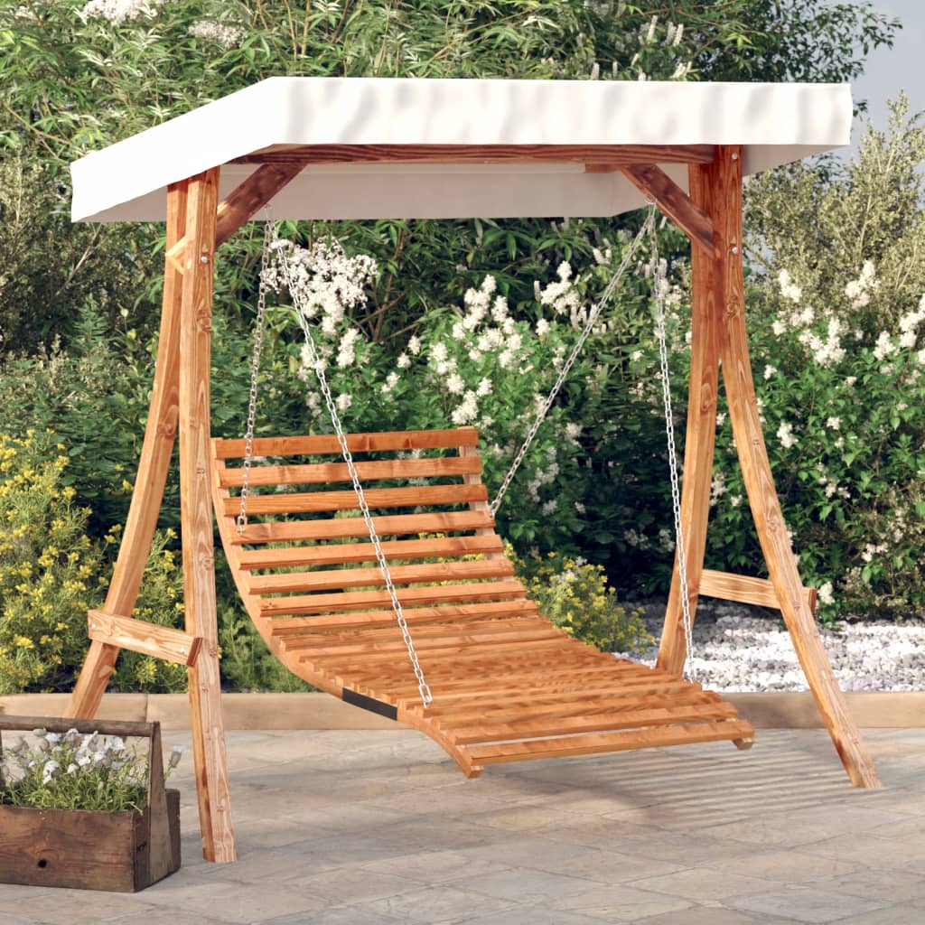 Swing Bed With Canopy Solid Wood Spruce With Teak Finish