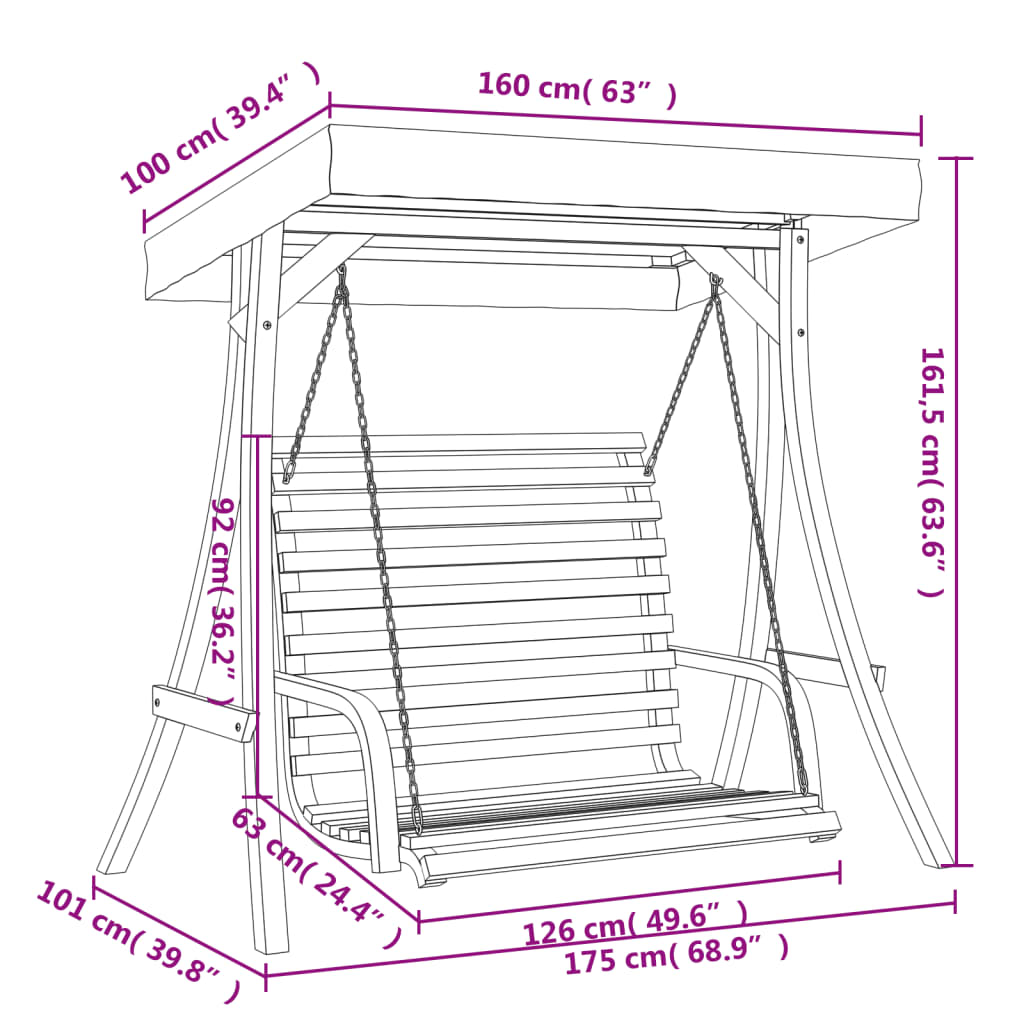 Swing Bench With Canopy Solid Wood Spruce With Teak Finish